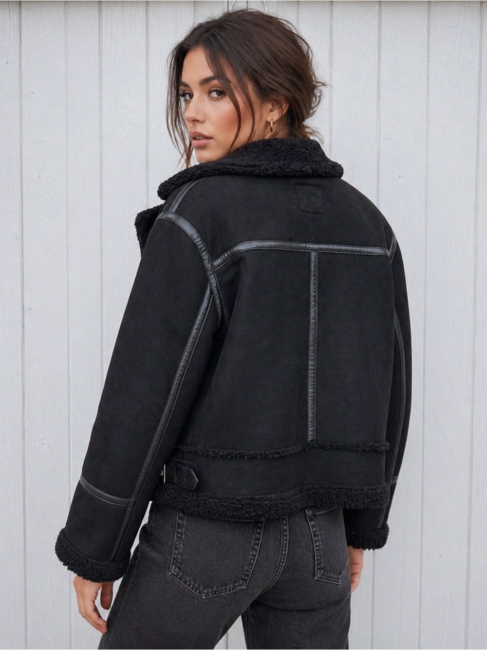 ZARA Black Shearling Aviator Jacket – Size L - Picture 2 of 9